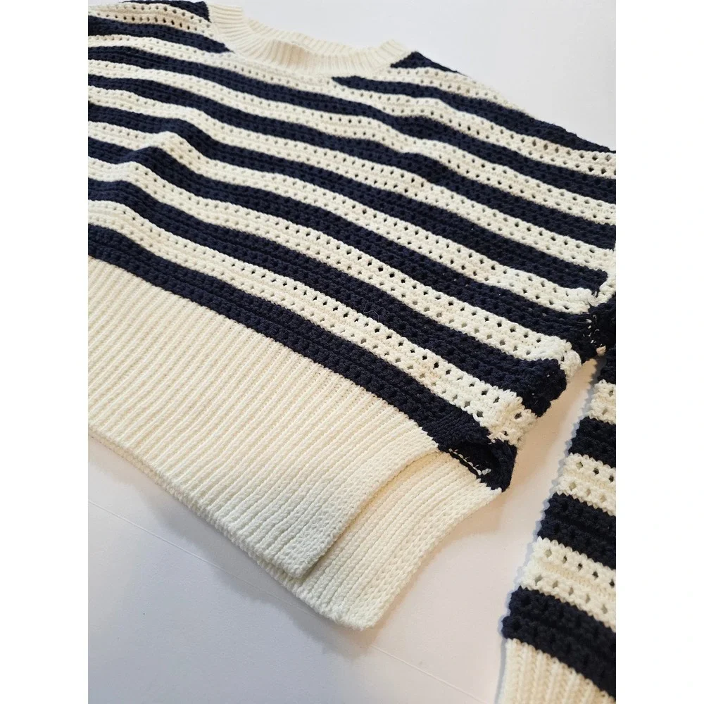 Anthropology Open Knit Sweater Womens S Navy Cropped‎ Lightweight Beach Coastal